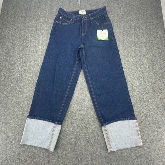 Kate Spade New York Wide Leg Cropped Cuffed Jeans Dark Wash Size 0‎ - Picture 2 of 10
